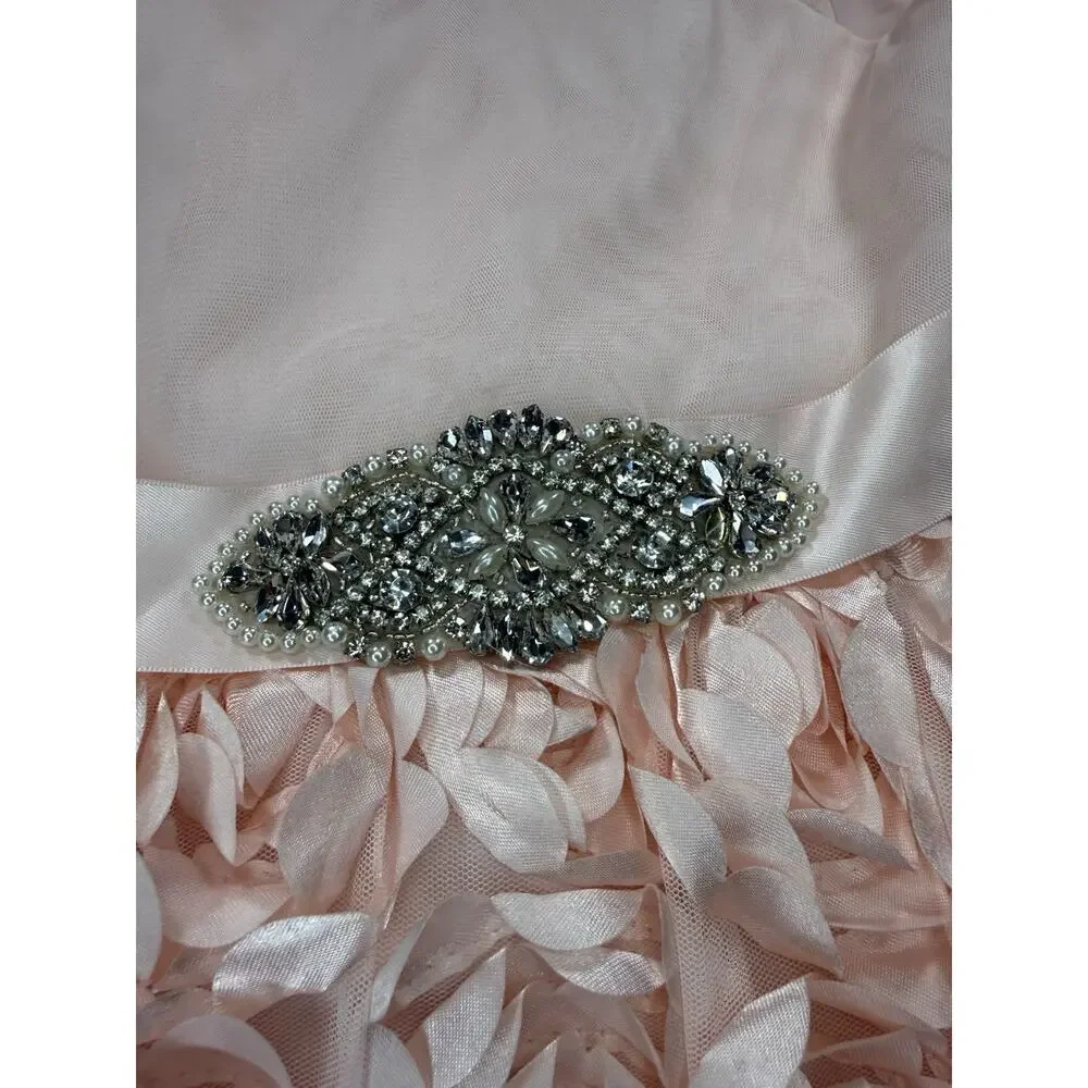 Girls Pink Formal Flower Girl Dress Size 6x- Rosette Skirt Rhinestone Waist